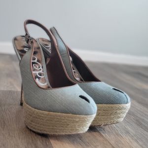 Blue Sam Edelman Denim Peep Toe Espadrille High Heel